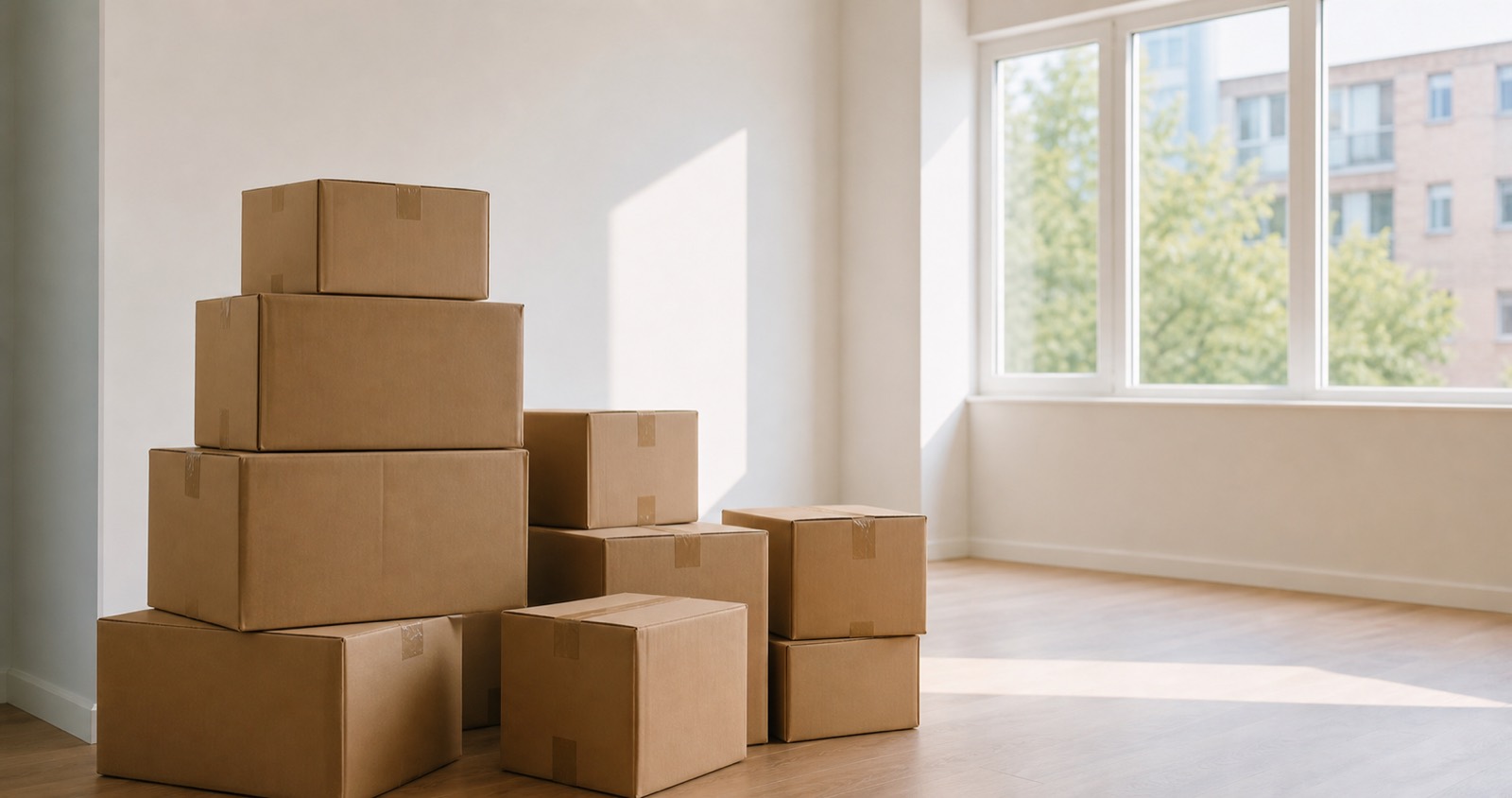 Umzugskartons in einer leeren Wohnung